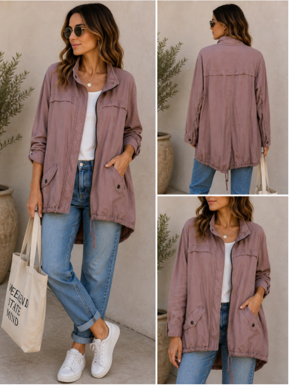 BP Nordstrom Utility Jacket Womens M Dusty Rose Pink Oversized Drawstring Anorak